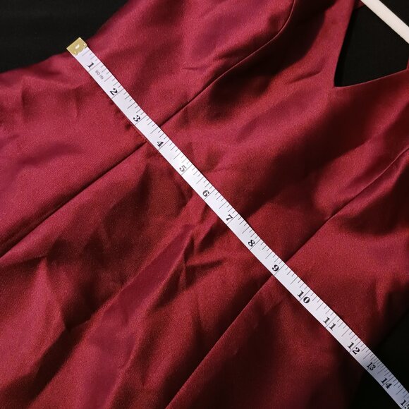 NEW Alfred Sung V-Neck Satin Trumpet‎ Gown with Side Slit, Burgundy #D761 - Picture 11 of 14